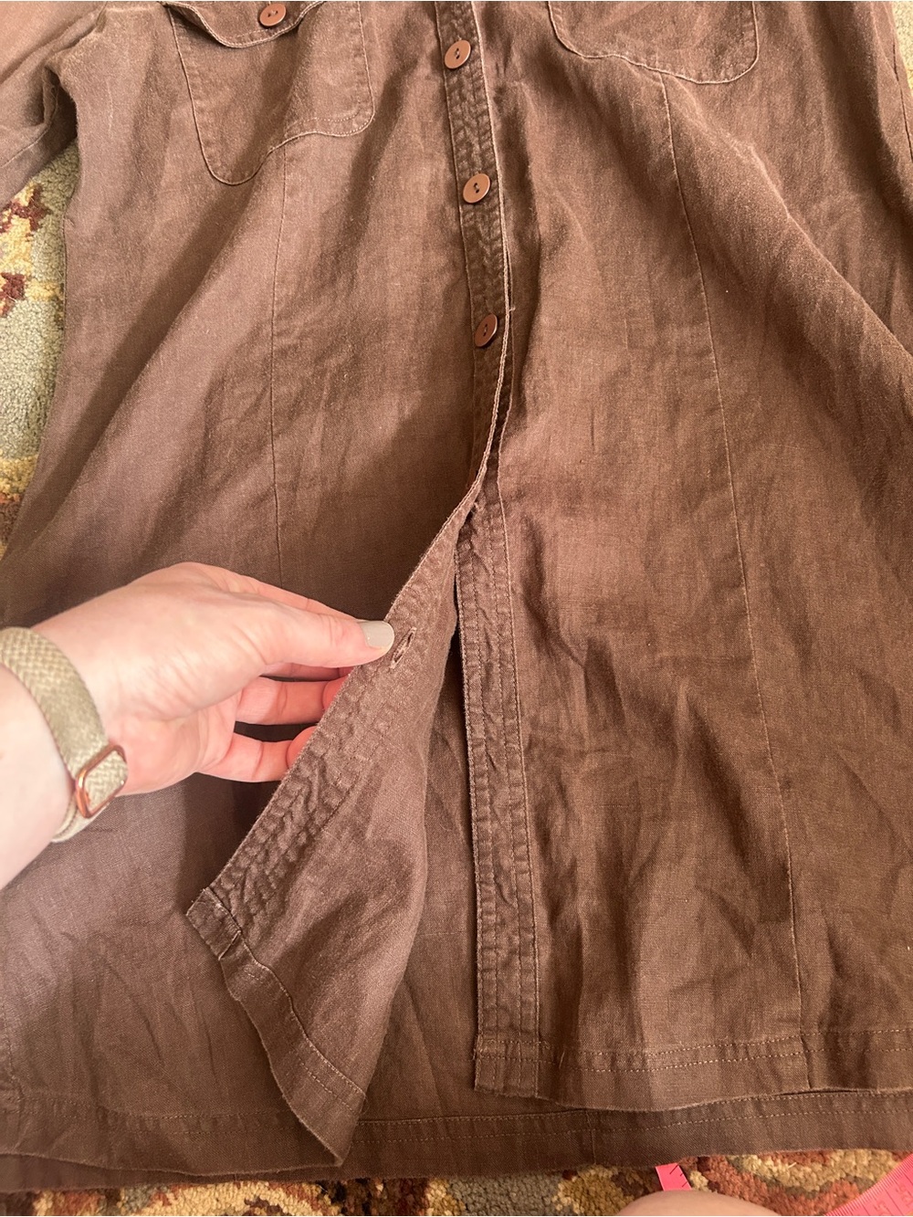 Y2K WEAR IT Brown Oversized Linen Tunic Shirt Jacket Lagenlook Earthy Boho Sz 0 - Picture 5 of 14